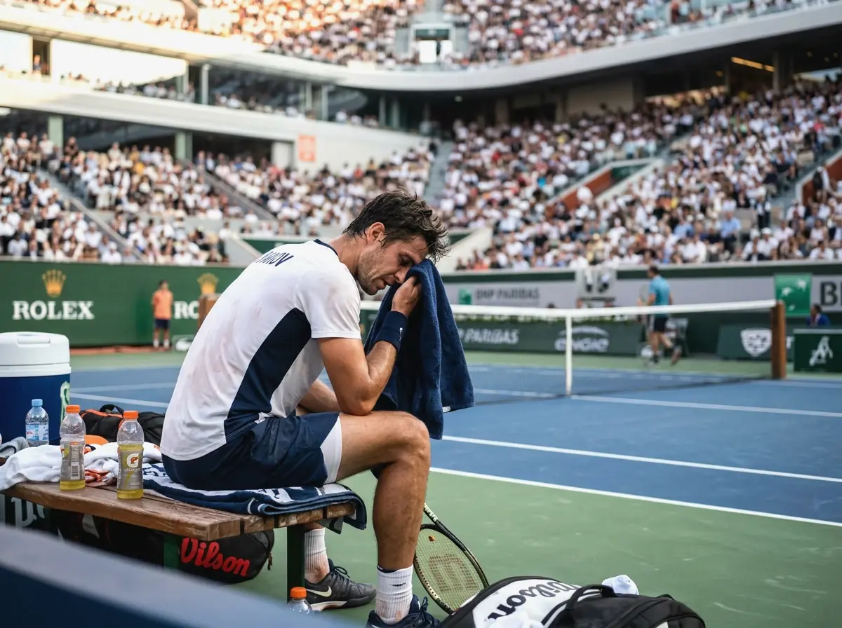 Tenista agotado durante partido largo de Grand Slam