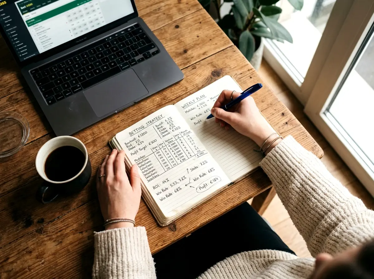 Persona planificando estrategia de apuestas con bloc de notas