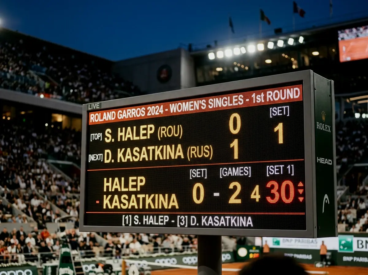 Marcador electrónico de tenis mostrando diferencia de juegos