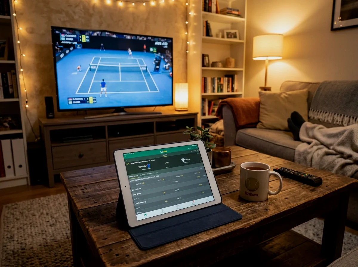 Tablet mostrando mercados de apuestas en vivo durante partido