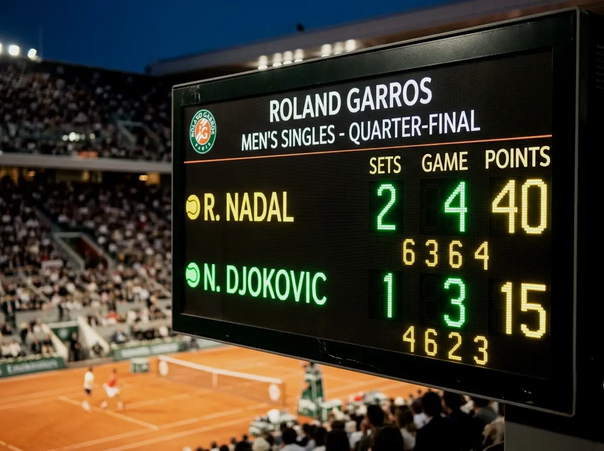 Marcador de partido de tenis mostrando sets disputados