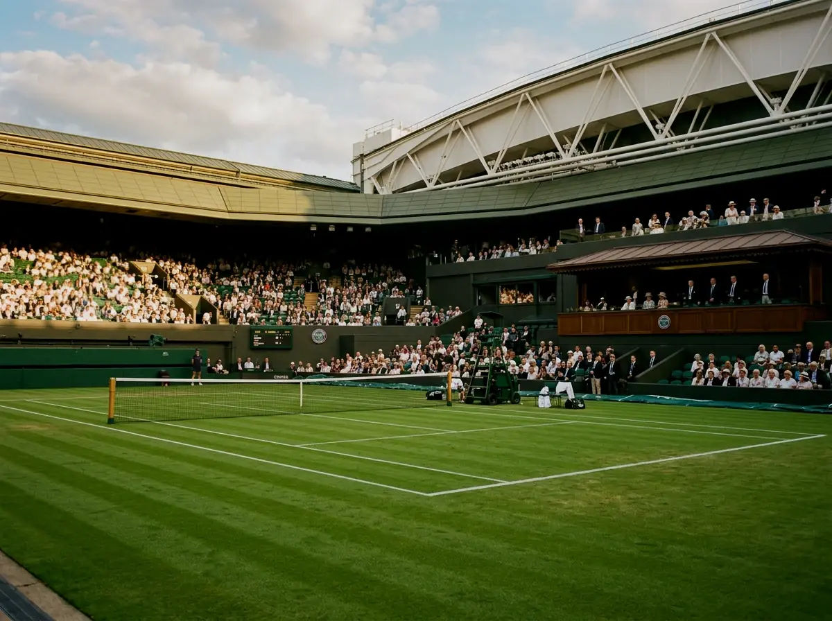 Centre Court de Wimbledon con césped verde inmaculado